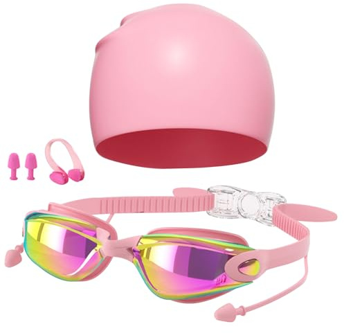 DAVBNM Swimming Goggles, Anti Fog with Uv Protection, Clear Vision, No Leaking Silicone Cushion, Fog Free Clear Swim Goggle Lenses, Soft Goggles swimming for Men, Women