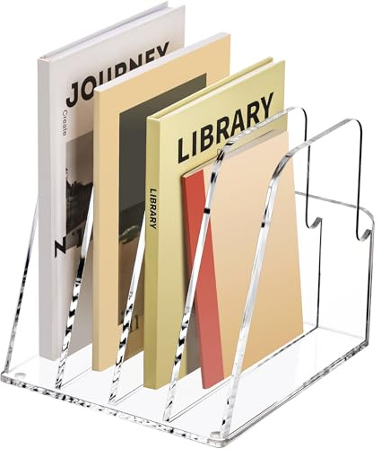 SANRUI Acryl Stehsammler, Moderner Zeitschriftenhalter Buchstütze für Schreibtisch Büro Zuhause Regal, Acryl Organisation und Aufbewahrung für Buch,Zeitschriften, Unsichtbar Modernes Design