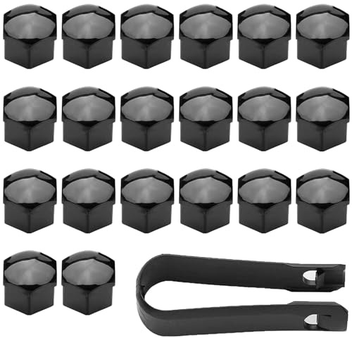 Saituo Home 20 Pezzi Copridadi Ruota 21mm, Universali Copridadi Esagonali per Pneumatici, Copri Bulloni Autos, Tappi Ruote Auto con Strumenti di Rimozione per Rimozione Auto (Nero)