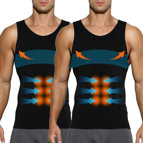 Casey Kevin Faja Chaleco Hombre (Pack de 2) Camiseta Reductora Compresión Camisa de Compresión Slim para Hombres Alta Elasticidad Body Shaper Chaleco S-XXL