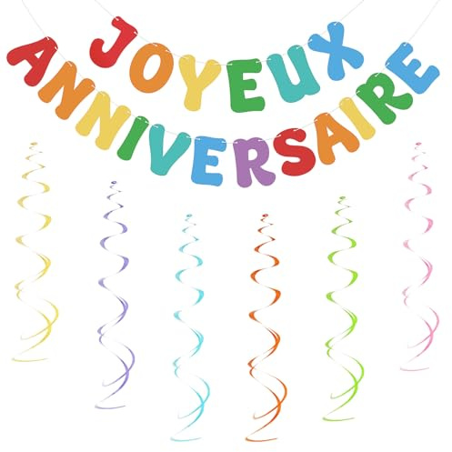 Bannière Joyeux Anniversaire avec Guirlande Spirale, Happy Birthday Banner, Décoration de Fête Multicolore avec Lettres et Bandes - Pour Anniversaire Enfant, Adulte