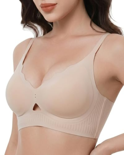 NEWMUSE Jelly Bra – Seamless Wireless Push Up Bras for Women with Wave Trim, Cutout Design & Semi-Fixed Pads