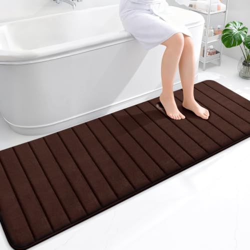 smiry Memory Foam Bath Mat 60 x 180 cm Bathroom Mat Brown | Extra Soft Non-Slip Absorbent Machine-Washable, Plush Cushioned for Cozy Foot Feel, Ideal for Shower, Sink & Bathroom Entry