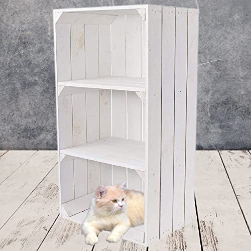 Kontorei Weiße Holzkiste mit 2 Mittelbrettern 68cm x 40cm x 31cm Apfelkiste Obstkiste Weinkiste Holzregal Vintage Bücherregal Abstelltisch Garderobe