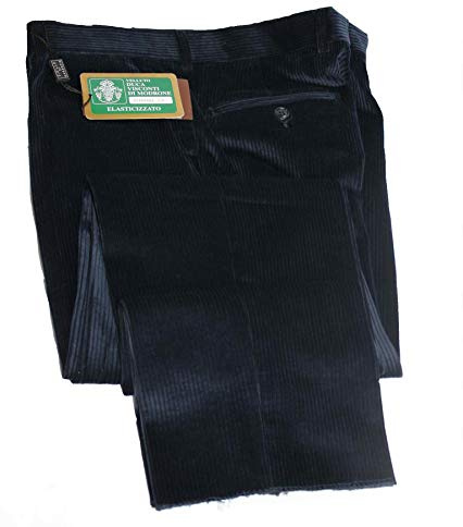 Profili di Toscana.Pantalone Uomo Velluto Duca Visconti di Modrone Elasticizzato.Taglie Forti.Made in Italy (52, Blu)