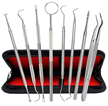 8er Zahnpflege Set,Zahnsteinentferner,Zahnreinigung Set,Dental Set,Edelstahl Zahnarzt Instrument,Zahnarztbesteck,Zahnsonde,Scaler, Mundspiegel für Zahnstein und Plaque