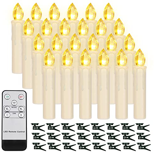 FPOO 24PCS Flameless Christmas Tree Candles with Remote Timer, Ivory