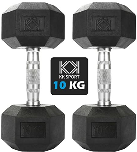KK Hex Dumbbell Set - Dumbbell Weights For Weight Training - Hex Dumbbells Set With Rubber-Coated Heads, Stainless-Steel Core & Knurled Chrome Handle