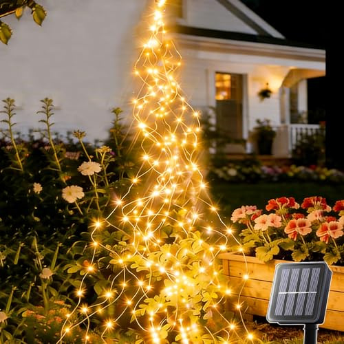 yowin Catena di Luci Solare 2 m 200 LED Stringa Luci per Esterni, 8 Modalità IP65 impermeabile Luci Solari da Giardino per Annaffiatoio, Terrazze, Balconi DecorazionI (Bianco Caldo)