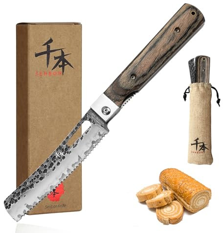 SENBON 440 Forgiato In Acciaio Inox Pane Coltello Lama Sharp Giapponese Pieghevole Portatile Da Viaggio Pasticceria Con Manico In Legno, DZCM-3