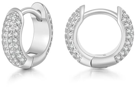 JewelryWe Pendientes Aro Circonita Unisex: Aretes Plata de Diamantes Moda para Hombre y Mujer Cobre Hipoalergénico Antialérgico - Para Uso Diario Regalo