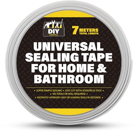SOL 7m Roll Universal Sealing Tape for Home & Bathroom – Waterproof Shower Seal Strip – White Bathroom Sealant – Self-Adhesive Caulk Tape for Bathtubs, Sinks & Kitchen Counters