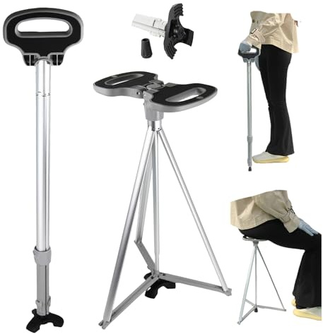Chaise de Canne Portable Pliable, Canne de Marche légère avec siège, Canne de siège trépied Robuste pour Hommes et Femmes avec Sac de Voyage, Canne de Marche avec siège pour Personnes âgées, Adultes