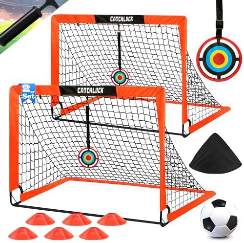 CATCHLUCK Fussballtore für Garten Kinder Fussball Tore Outdoor Kinder Fußballtor Trainingszubehör mit Pop Up 2er Set, Fussball, 6 Fußballkegel und Tragetasche, Rot