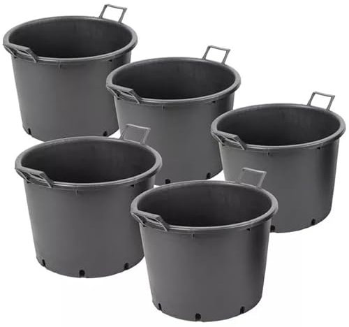 Muddy Hands Pack of 5 – 50 Litre Heavy Duty Plastic Plant Pots with Handles – Large Outdoor Garden Planters for Vegetables, Flowers, Trees & Salad Growing
