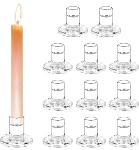 Set di 12 Portacandele in Vetro Trasparent 6.8 cm di Diametro e 5.8 cm di Altezza Porta Candele in Vetro Trasparente per Lumini, Matrimoni, Feste e Decorazioni da Tavolo, per Candele di 2.2 cm