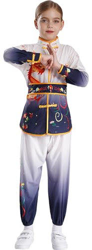 MSemis Trainingsanzüge Kinder Kung Fu Uniform Chinesische Kampfsport Kostüm Jungen Mädchen Traditionell Tai Chi Wushu Drache gedruckt Outfit Schwarz 170