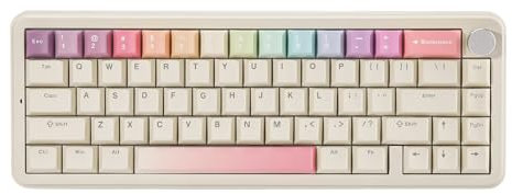 YUNZII B68 Wireless Mechanical Keyboard,Tri-Mode BT5.0/2.4GHz/USB-C Hot Swappable Gasket,RGB Backlit NKRO, Cute Keyboard for Win/Mac (Beige, Milk V2 Switch)