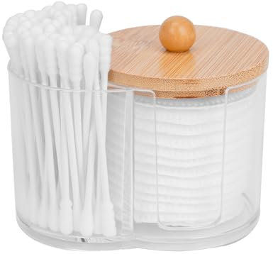 Adorila Cotton Pad & Swab Holder - Small Plastic Swab Dispenser with Lid, Bathroom Accessories Storage Organizer for Pads & Picks (Clear)