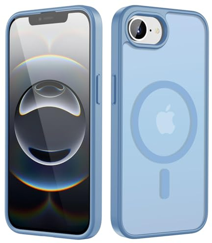 HGH Magnetiskt fodral för iPhone 16e fodral magnetiskt kompatibelt med Mag Safe, [militärt skydd] matt genomskinlig stötsäker reptålig skyddsfodral för iPhone 16e 2025 baby blå