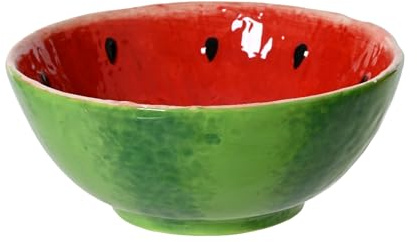 Decoris skål 15 x 6 cm keramik i vattenmelonform – skålar och skålar – serveringsskål salladsskål dessertskål flingskål fruktskål – dekorativ skål vår och sommar – fruktporslin röd grön