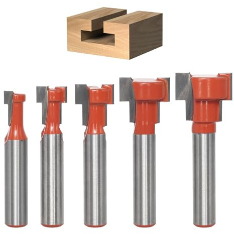 AKYLIN - Juego de 5 fresas de ranura en T con varilla de 8 mm, fresas de ranurado en T para trabajo de madera