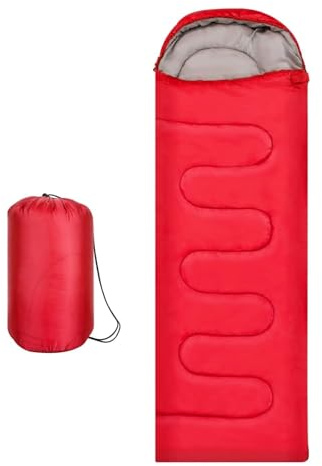 JF HOME BLISS Lightweight Sleeping Bags - 3-Season Warmth, Compression Sack Included - Ideal for Backpacking, Hiking, and Camping (Red)