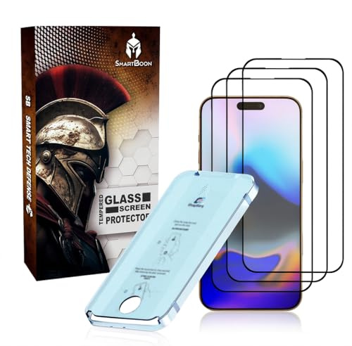 SmartBoon 3 Piezas, Protector Pantalla para iPhone 16 (6,1”), Cristal Vidrio Templado 9H, Transparente HD, Compatible con Face ID [ Instalacion Automatica Precisa ] Antirayaduras -Ultra Resistente