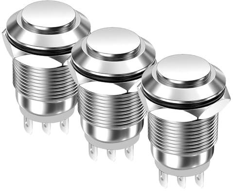 Gebildet 3 Pezzi 12mm Impermeabile Pulsante a Scatto in Metallo 3 pin NO/NC Pulsante On Off 1A 12V/24V/125V/250V CA (Alta Pressione)