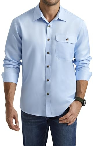Enlision Chemise Homme Bleu Ciel Manches Longues Chemise Décontractée Coton Homme Chemisette de Travail avec Poche Regular Fit M