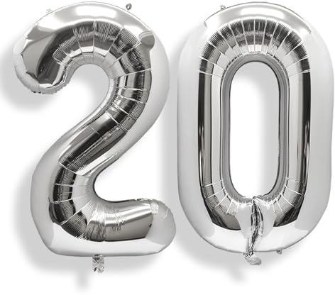 AULE Silver Number 20 Balloon 40 Inch Giant 0-60 Foil Large Balloons | Big Mylar 20 Number Balloon Helium Huge Jumbo for Happy 20th Birthday Party Anniversary Decorations Supplies