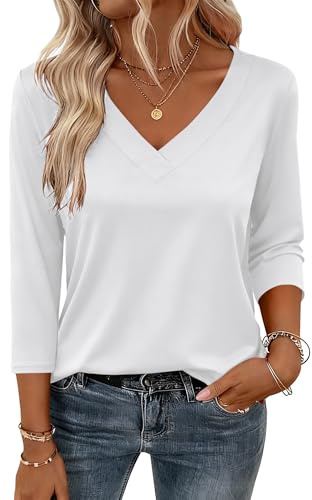 Zeagoo Womens Tops Dressy Casual V Neck Blouses Three Quarter Sleeve Shirts