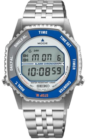 Seiko SMGG21P1 Herren Digitaluhr mit blauem und silberfarbenem Zifferblatt und silbernem Armband