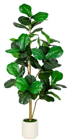 VIVATREES 5FT Artificial Fiddle Leaf Fig Tree in White Planter & Fake Moss, Faux Ficus Lyrata Fake Plant for Indoor Home Decor, Office, Living Room