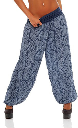 Malito - Damen Haremshose mit Orient Print - Pumphose aus Baumwolle - Stoffhose zum Tanzen, Chillen & Yoga - Aladinhose 8580 (Jeansblau)