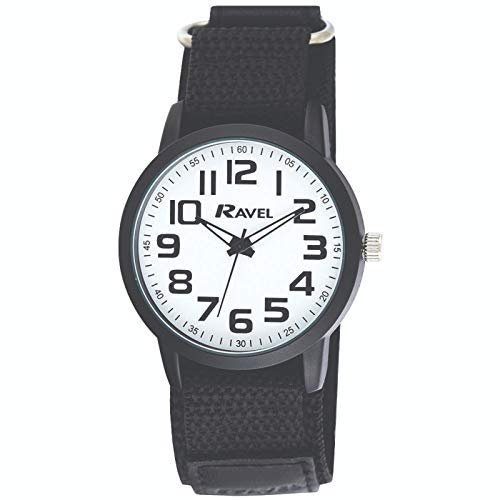 Ravel - Men's Modern Workwear Watch with Easy-Fasten Strap - Black/White Dial/Black Strap