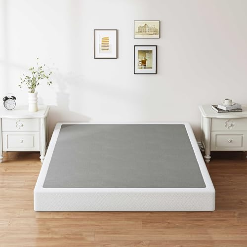ZIYOO Box Spring Queen and Cover Set, 9 Inch High Profile Easy Assembly Mattress Foundation with Easy Clean Bed Skirt/Heavy Duty Metal Steel Structure/Quiet Noise-Free
