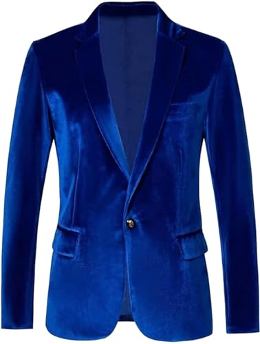 RONGKAI Blazer for Men Slim Fit Mens Velvet Blazer Blue Fashion Suit Jacket for Wedding Prom Dinner Party Halloween XL