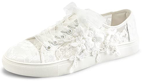 JIAJIA 8836 Hochzeitsschuhe Braut Turnschuhe Wohnungen Braut Tennisschuhe Spitze Turnschuhe Farbe Elfenbein,Größe 38 EU (5 UK)