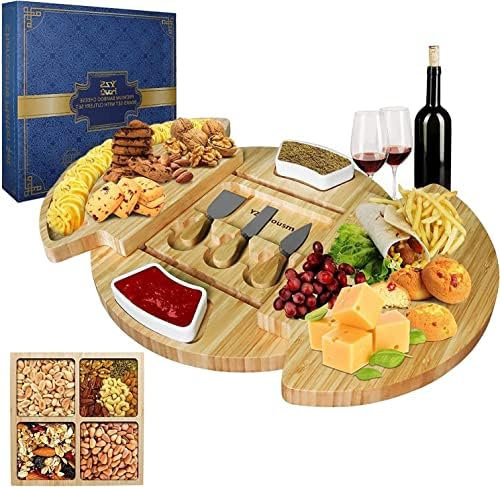 Louis Donné Käsebrett mit Käsewerkzeugen Set, Serviertablett Holz Käseplatte, Charcuterie Käse Brett Set Käse Servierteller, Hochzeit, Jubiläum Hauswärme Geschenke (Round)