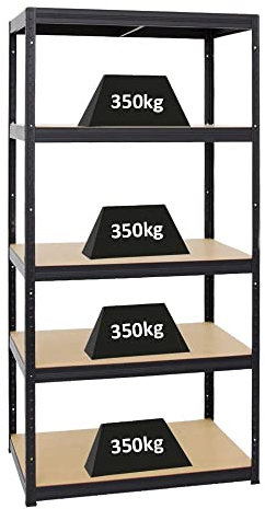 PROREGAL Schwerlastregal Slim Elephant Schwarz 180x90x60cm Fachlast 350kg Kellerregal, Steckregal, Garagenregal, Lagerregal