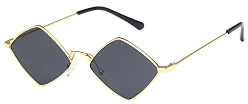 HPIRME Occhiali da sole rombo piccoli Occhiali da sole da donna Montatura in metallo Specchio color oceano Retro Occhiali da sole in lega retrò neri, 3, taglia unica