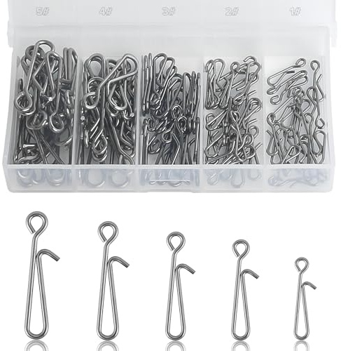 Realure 100 Pcs/5 Sizes Quick Change Fishing Rolling Swivels Hanging Snaps Sea Fishing Swivels and Clips for Fishing Lure to Line Connectors (100 Pcs(1# 2# 3# 4# 5#))