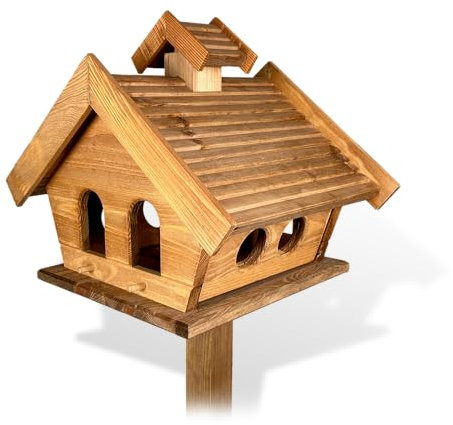 gartenetage GARTENETAGE Vogelhaus Holz mit 2in1 Ständer/Vogelhaus mit Ständer wetterfest und stabil/Vogelfutterhaus mit Ständer/Robustes Vogelhäuschen für Balkon und Garten, GE10307