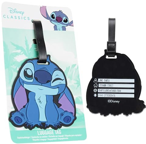 Disney Kofferanhänger für Flugreisen & Kreuzfahrten, Luggage Tag mit Adresse & Name - Stitch Travel Essentials (Blau Stitch)