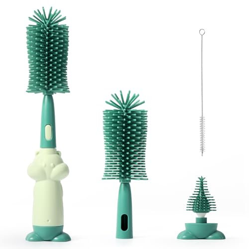 Diboniur Flaschenbürste Baby,3 in 1 Babyflaschen Bürste Silikon,Flaschenreiniger Bürste Mit Schnullerbürste,Kratzfest Und Langlebig,Flaschenbürste Silikon,Zum Reinigen Von Babyflaschen Und-Bechern