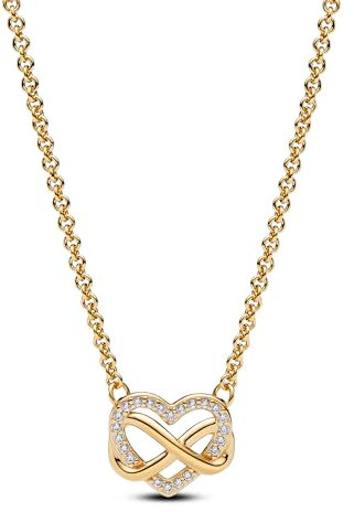 PANDORA Moments Funkelnde Unendlichkeits-Herz Collier-Halskette aus Sterling Silber mit vergoldeter Metalllegierung und Zirkonia Steinen, Größe 50cm, 362666C01-50