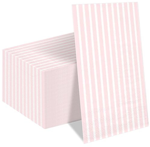 Whaline 100 Stück rosa und weiß gestreifte Gästeservietten, Einweg-Papier, gestreift, Abendessen, Handservietten für Hochzeit, Brautparty, Babyparty, Partyzubehör, Küche, Badezimmer, Tischdekoration