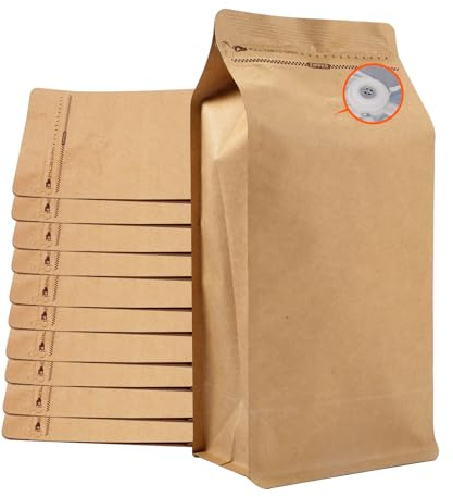 Bolsas de café con válvula (50 unidades, 8 onzas/0.45 libras), papel kraft de alta barrera de aluminio, parte inferior plana, bolsas de embalaje de almacenamiento de granos de café, bolsas