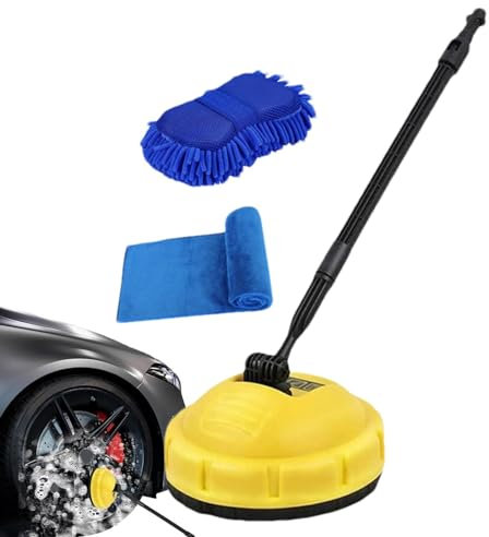 Limpiador de superficies de lavadora, limpiador de suelos a presión, accesorios de herramienta de limpieza con 2 toallas para acera, máquina de limpieza de patio de mango largo, áreas planas,